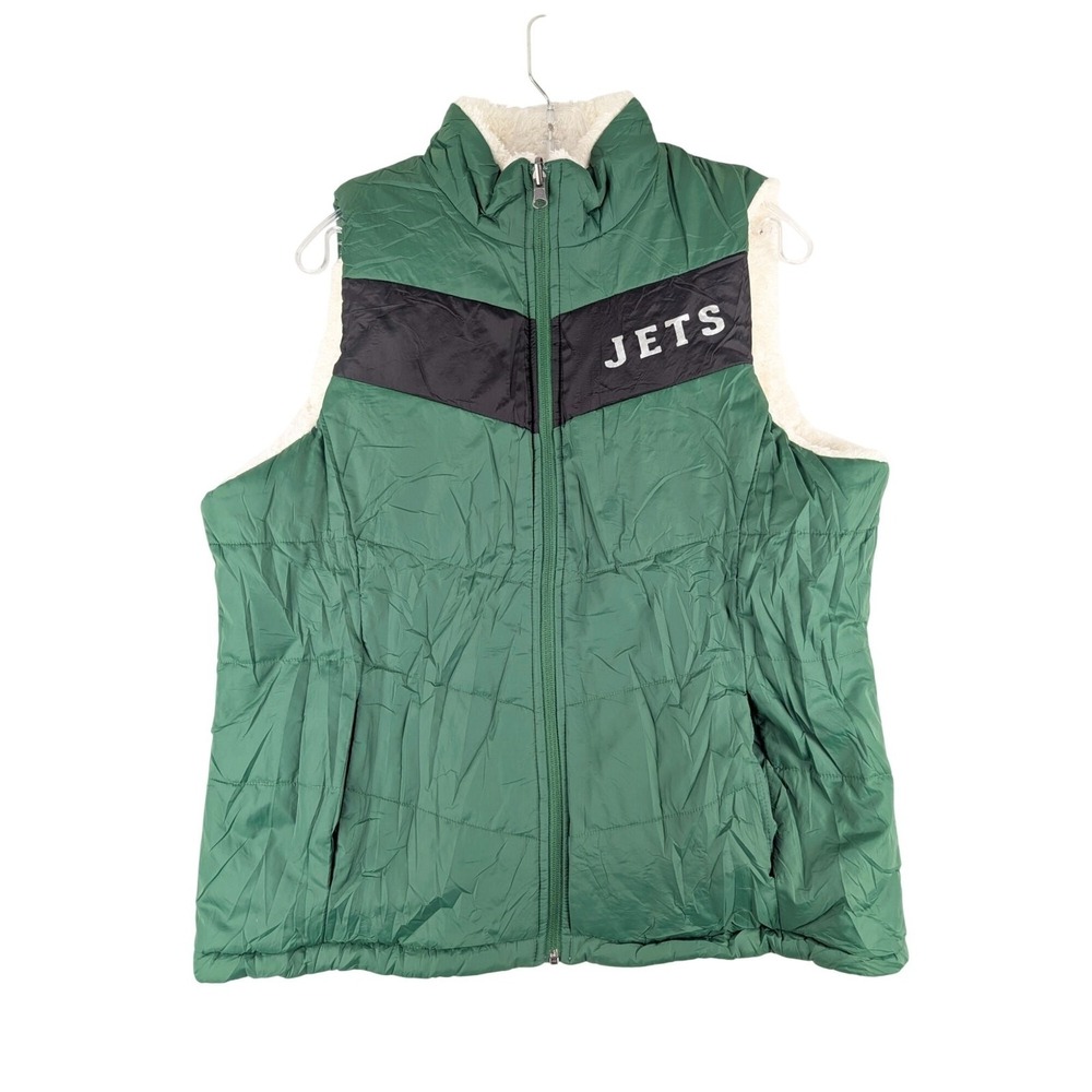 NFL New York Jets‎ Vest Womens Large Reversible Sherpa Vest Green & White NWOT